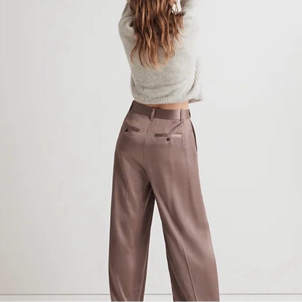 NWT MADEWELL The Harlow Wide-Leg Pant in Satin Iced Mocha Size 10 - Picture 3 of 9